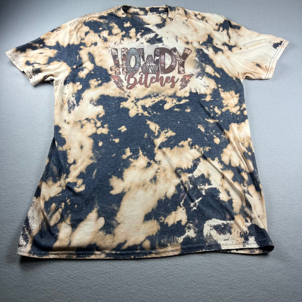 Howdy Western Graphic T-Shirt Mens XL Bleached Acid Wash Navy Tan Tee Retro Y2K